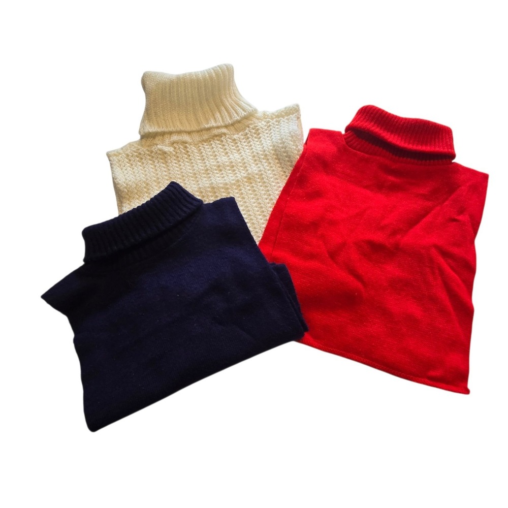 Vintage 70s 80s Dickie Set Of 3 Turtleneck Navy Red Off White Womens OS Mod